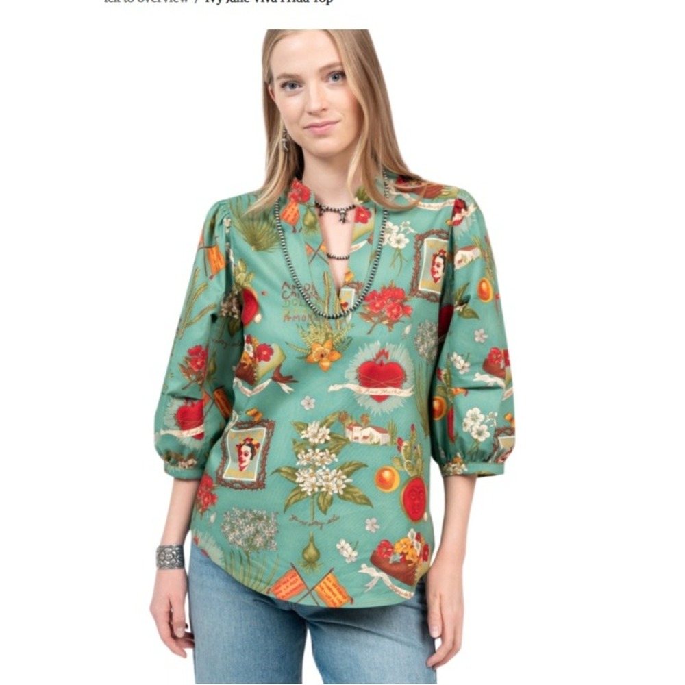 Sister Mary by Ivy Jane Viva Frida Top Blouse Ivy Green Small 100% Cotton USA